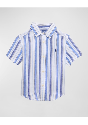 Boy's Linen Striped Polo Shirt, Size 2-7