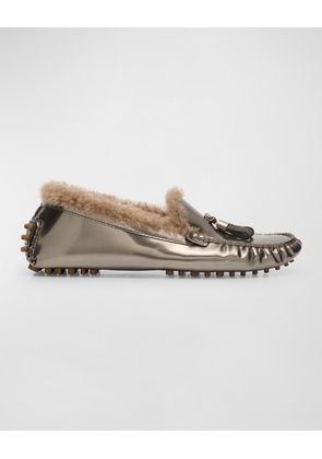 Metallic Lamb Shearling Fur Drivers