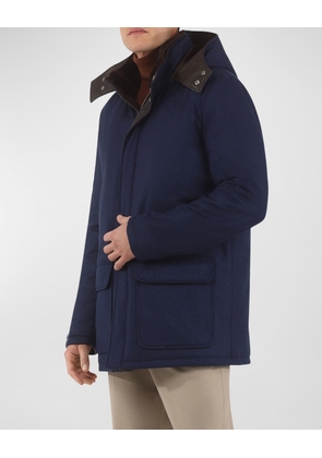 Men's Loro Piana Wool-Cashmere Parka with Lamb Shearling Collar and Detachable Hood