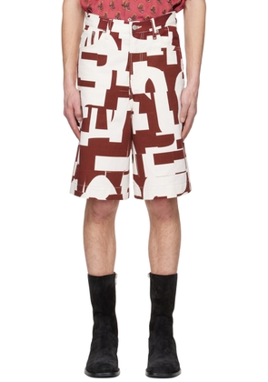 Dries Van Noten Burgundy & White Denim Shorts