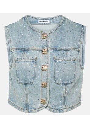 Self-Portrait Embellished denim crop top