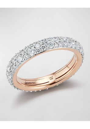 18K Rose Gold 3.5mm Band Ring with White Diamonds, Size 6.5