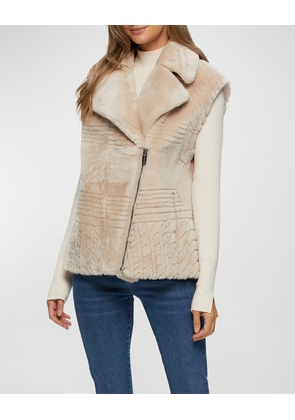 Grooved Shearling Lamb Zip Moto Vest