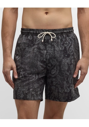 Men's Paisley-Print Drawstring Swim Shorts