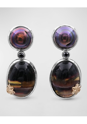 Pearl, Fluorite and Black Diamond Earrings