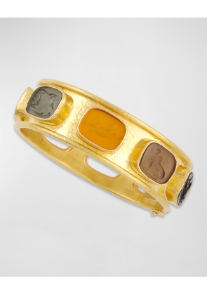 19K Gold Antiqued Animals Intaglio Bangle, Neutral/Multicolor