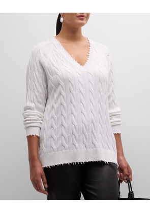 Plus Size Frayed Cable-Knit Sweater