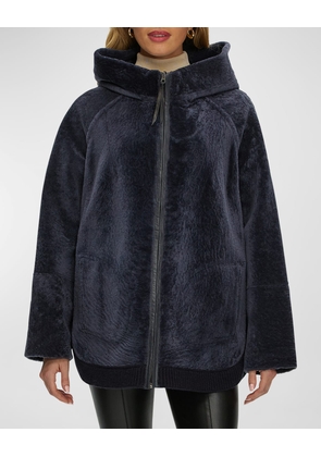 Reversible Shearling Lamb Zip Parka Jacket With Side Slits