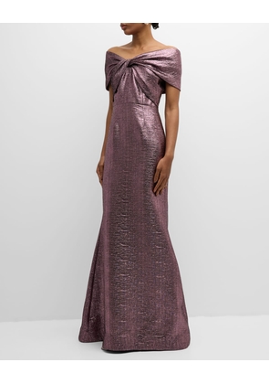 Off-Shoulder Metallic Jacquard Mermaid Gown