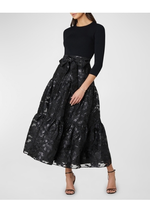 Tiered Floral Jacquard Midi Dress