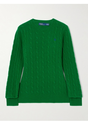 Polo Ralph Lauren - Julianna Embroidered Cable-knit Wool And Cashmere-blend Sweater - Green - x small,small,medium,large