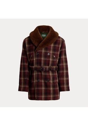 Shearling-Collar Plaid Wool Ranch Coat