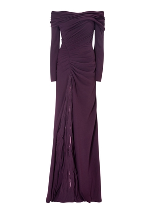 Marmar Halim - Gathered Off-The-Shoulder Crepe Gown - Purple - FR 42 - Moda Operandi