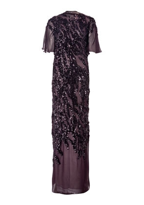 Marmar Halim - Flutter Sleeve Sequined Silk Chiffon Gown - Purple - FR 42 - Moda Operandi