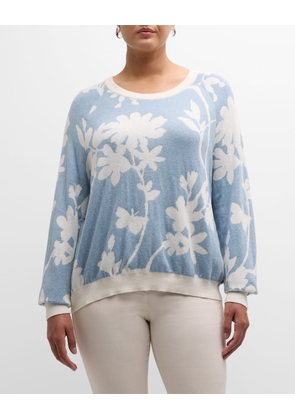 Plus Size Reversible Floral Intarsia Sweater