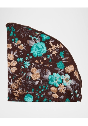 Men's Silk Reversible Floral and Geometric Pocket Round