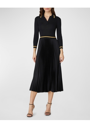 Jodie Pleated Mixed Media Midi Dress