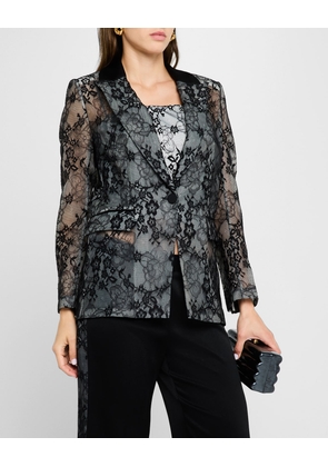 Single-Button Flocked Lace Blazer