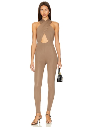 The Andamane Hola Halterneck Jumpsuit in Beige. Size S.