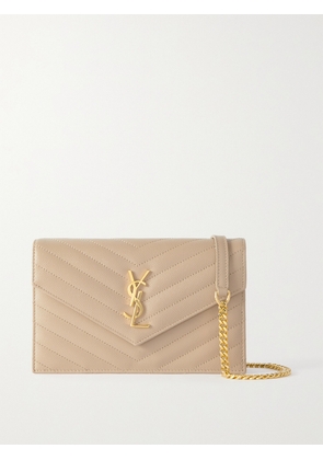 SAINT LAURENT - Cassandre Envelope Chain Matelassé Textured-leather Wallet - Neutrals - One size