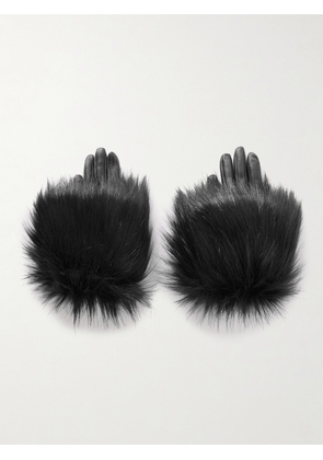 SAINT LAURENT - Faux Fur-trimmed Leather Gloves - Black - 7,7.5