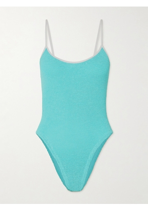 Hunza G - Pamela Seersucker Swimsuit - Blue - Beachwear One Size