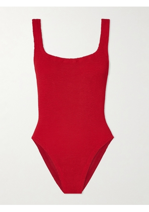 Hunza G - Square Neck Seersucker Swimsuit - Red - Beachwear One Size