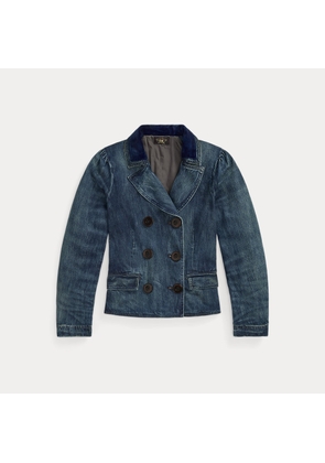 Velvet-Collar Indigo Denim Jacket