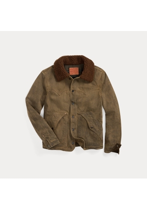 Fleece-Collar Brown Denim Jacket