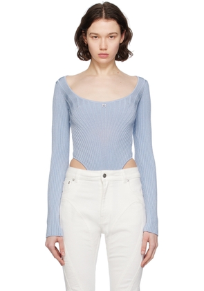 Mugler Blue Scoop Neck Bodysuit