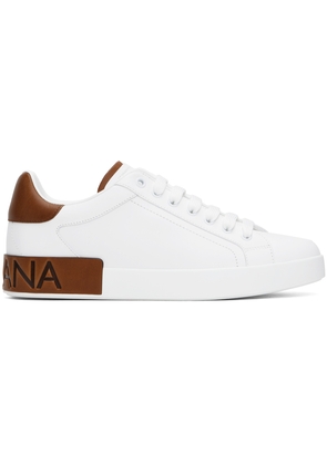 Dolce & Gabbana White & Brown Calfskin Portofino Sneakers