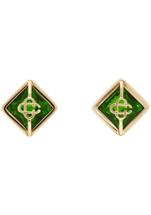 Casablanca Gold & Green Crystal Monogram Earrings