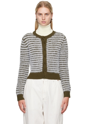 MM6 Maison Margiela White & Khaki Striped Cardigan