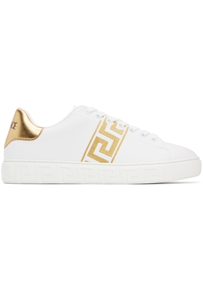 Versace White & Gold Embroidered Greca Sneakers