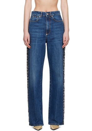 Stella McCartney Blue Lace High-Rise Straight Leg Jeans