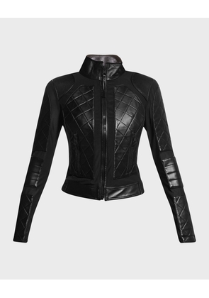 Quilted Leather & Mesh Moto Jacket