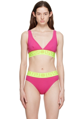 Versace Underwear Pink & Green Greca Border Bra