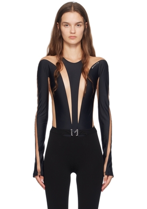 Mugler Black & Beige Paneled Bodysuit