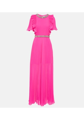 Self-Portrait Embellished plissé chiffon maxi dress