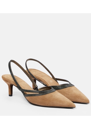 Brunello Cucinelli City embellished suede slingback pumps