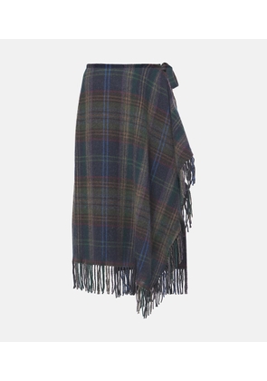 Polo Ralph Lauren Fringed plaid wool-blend wrap skirt