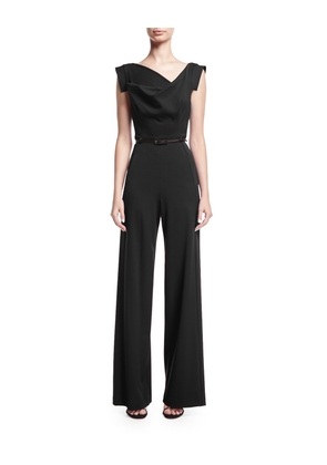 Jackie Cap-Sleeve Belted Wide-Leg Jumpsuit