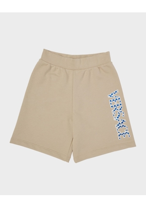 Boy's Damier Logo Embroidery Cotton Fleece Shorts, Size 8-14