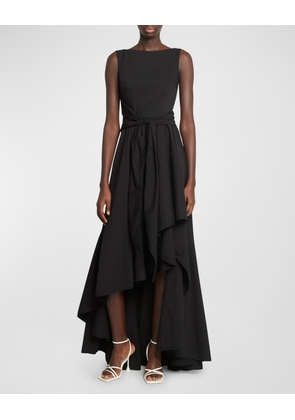 High-Neck Sleeveless Waist-Tie High-Low Dress