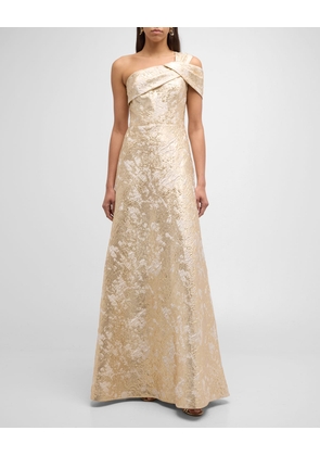 One-Shoulder Metallic Jacquard A-Line Gown