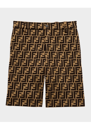 Boy's Monogram-Print Bermuda Shorts, Size 4-14