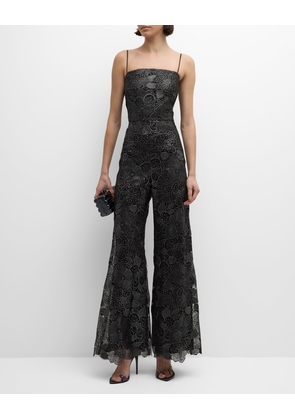 Wide-Leg Metallic Floral Lace Jumpsuit