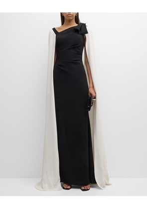 Two-Tone Cape-Sleeve Crepe Column Gown