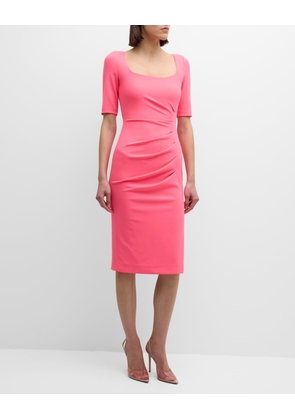 Pleated Scoop-Neck Bodycon Midi Dress