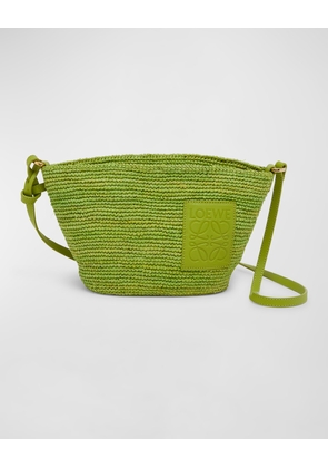 x Paula's Ibiza Slit Pochette Bag in Raffia with Leather Strap